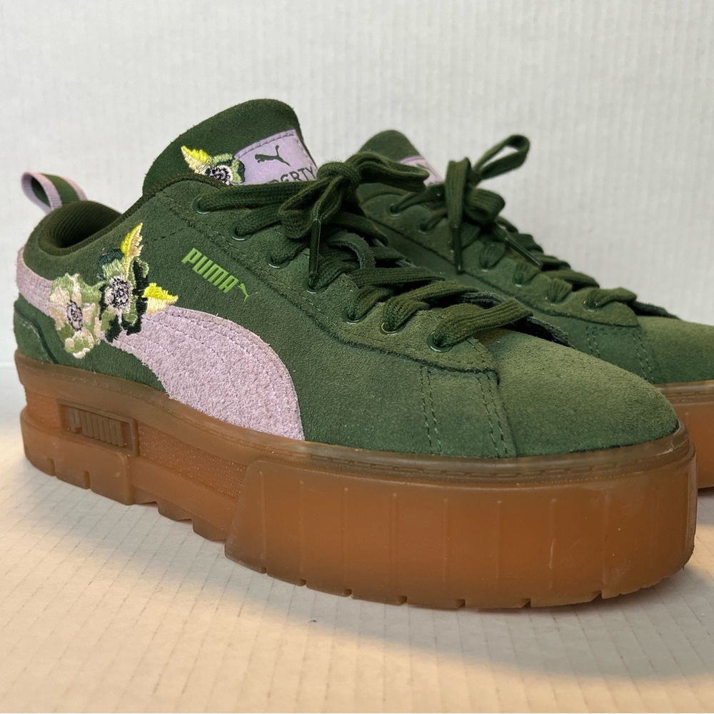 PUMA x Liberty Mayze Platform Sneakers Floral Green Suede Women’s Size 10 - Picture 5 of 10